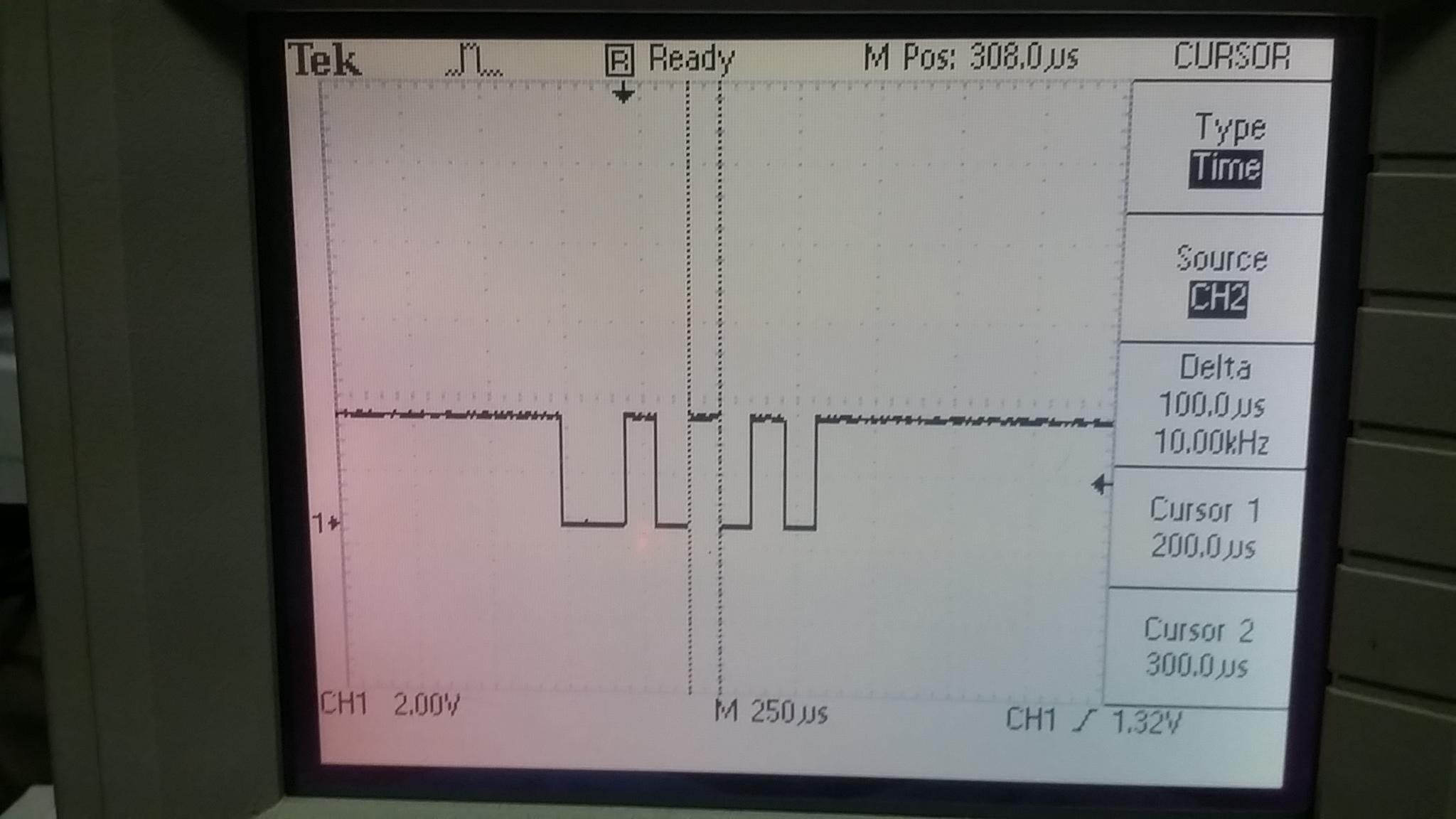 Oscilloscope trace showing RS232 signal